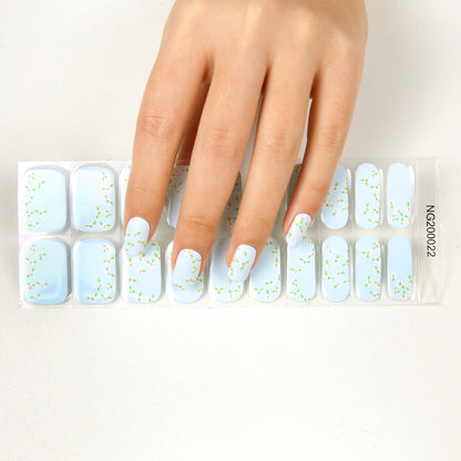 Pastel Blue Floral Semi Cured Gel Nail Strips