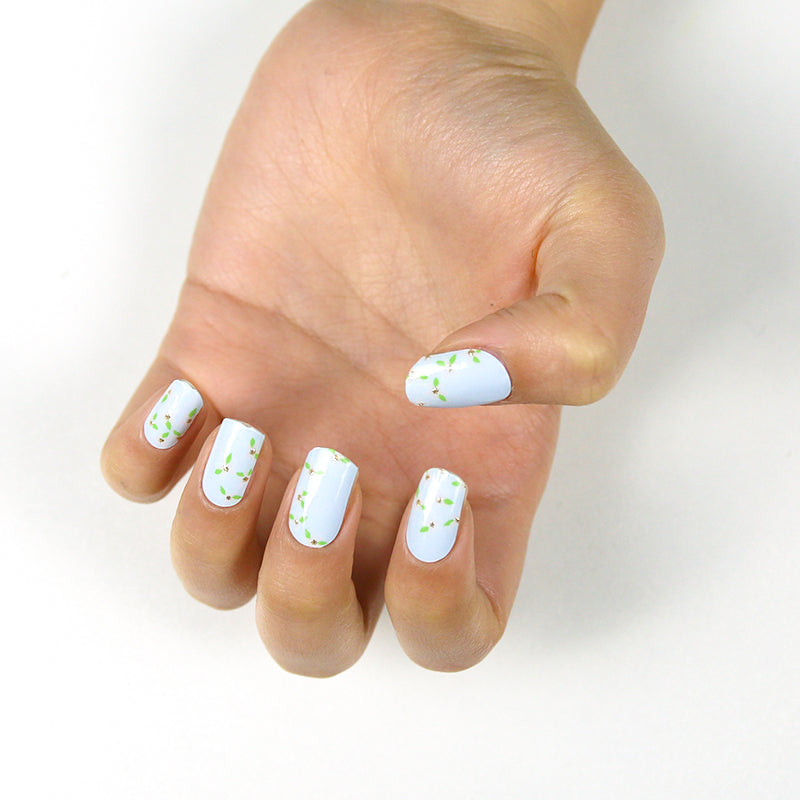 Pastel Blue Floral Semi Cured Gel Nail Strips