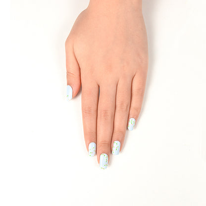 Pastel Blue Floral Semi Cured Gel Nail Strips