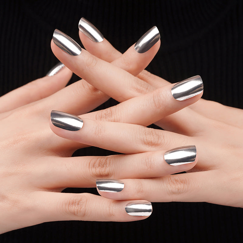 Silver Metallic Semi Cured Gel Nail Strips