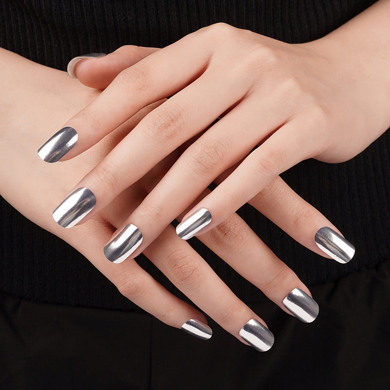 Silver Metallic Semi Cured Gel Nail Strips