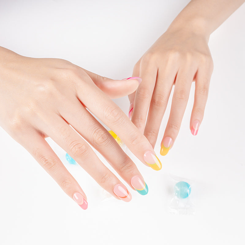 Colorful French Tip Semi Cured Gel Nail Strips