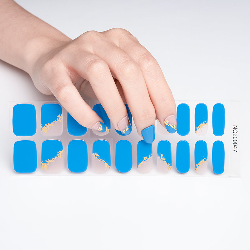 Blue Blossom Gold Semi Cured Gel Nail Strips