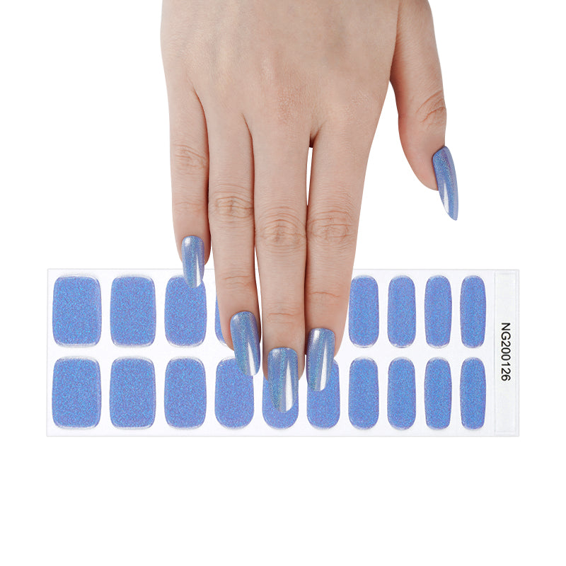 Sky Blue Sparkle Semi Cured Gel Nail Strips