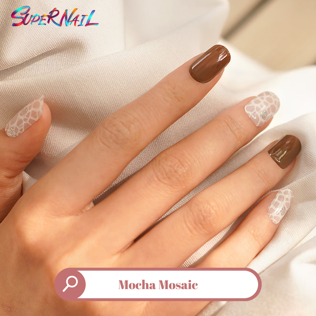 Mocha Mosaic Semi Cured Gel Nail Strips