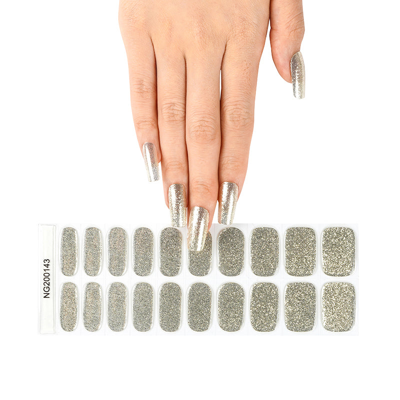 Sparkling Silver Semi Cured Gel Nail Strips