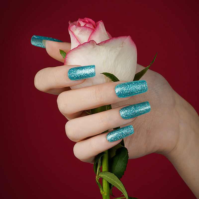 Aqua Sparkle Semi Cured Gel Nail Strips