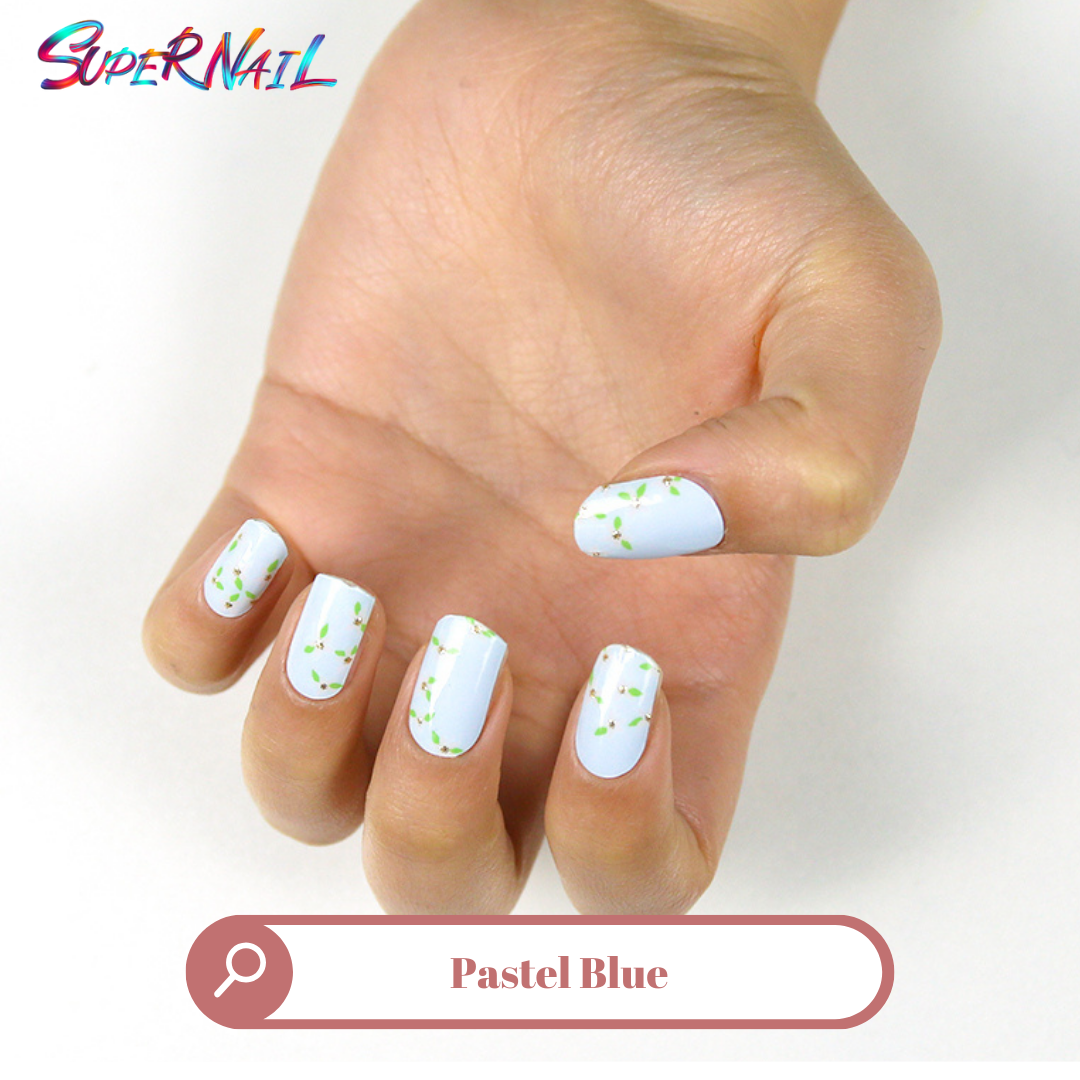 Pastel Blue Floral Semi Cured Gel Nail Strips