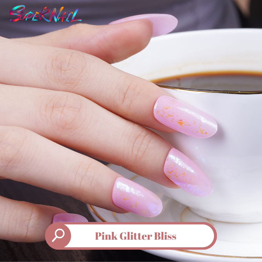 Pink Glitter Bliss Semi Cured Gel Nail Strips