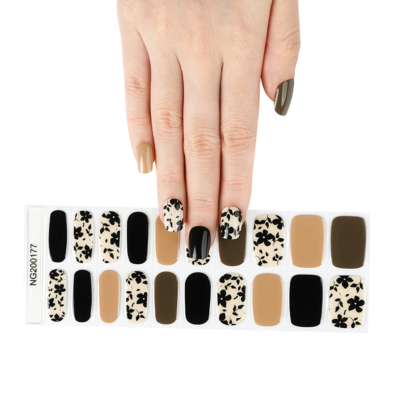 Ebony Bloom Semi Cured Gel Nail Strips