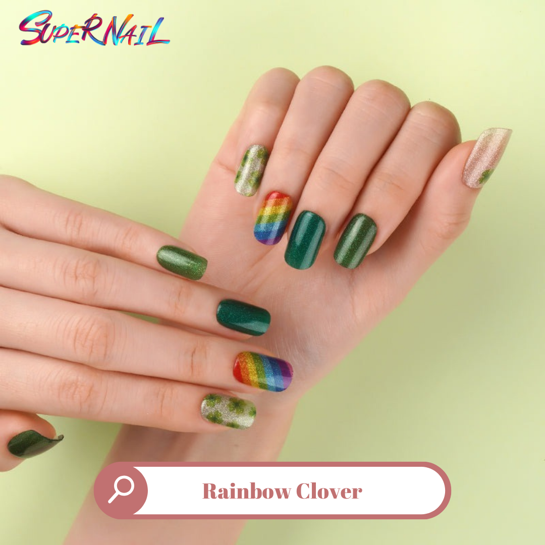 Rainbow Clover Semi Cured Gel Nail Strips