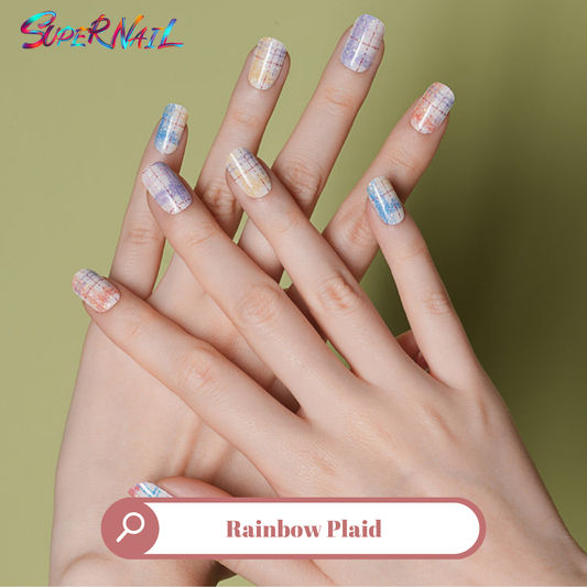 Rainbow Plaid Semi Cured Gel Nail Strips