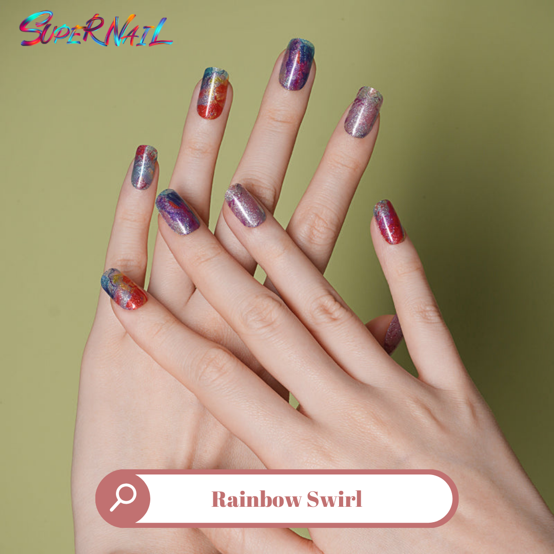 Rainbow Swirl Semi Cured Gel Nail Strips