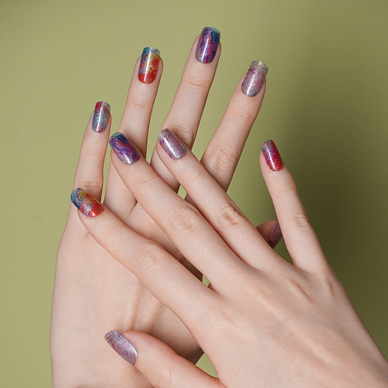 Rainbow Swirl Semi Cured Gel Nail Strips