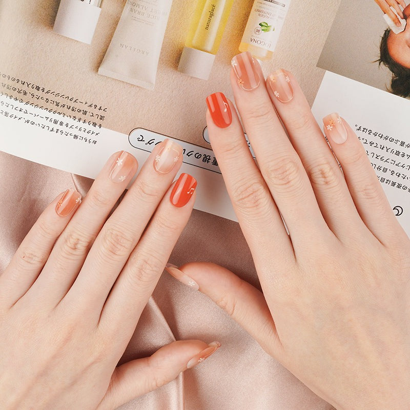 Tangerine Floral Semi Cured Gel Nail Strips