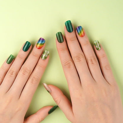 Rainbow Clover Semi Cured Gel Nail Strips