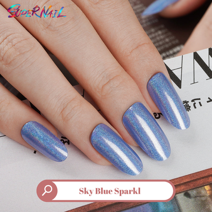 Sky Blue Sparkle Semi Cured Gel Nail Strips