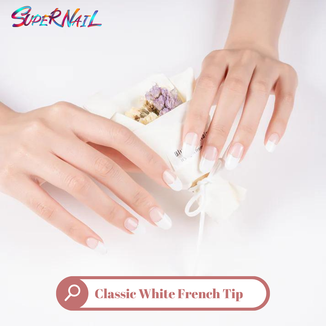 Classic White French Tip Design Semi Cured Gel Nail Strips