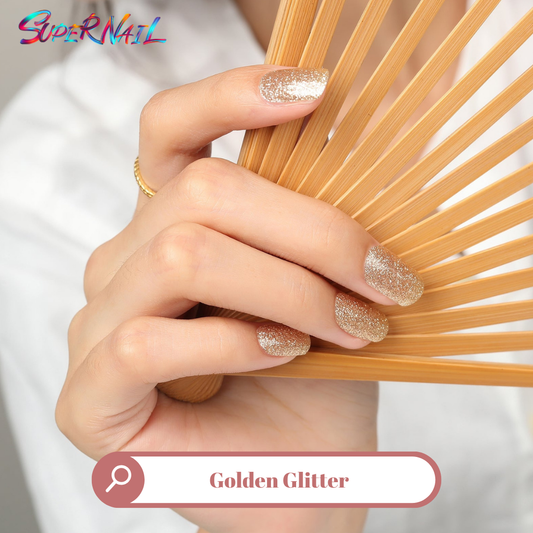 Golden Glitter Semi Cured Gel Nail Strips